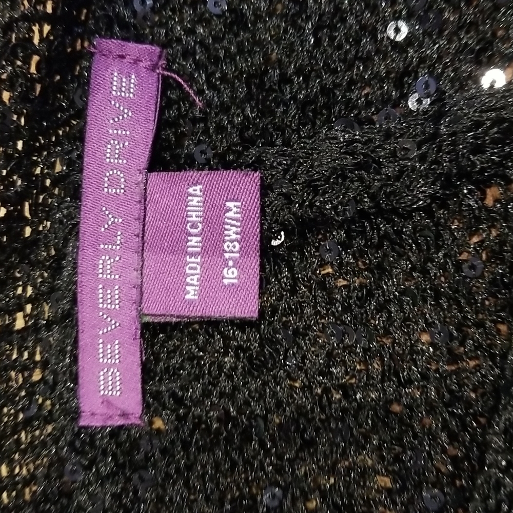 Black With Iridescent Sequins Net Overlay Top Sz … - image 4